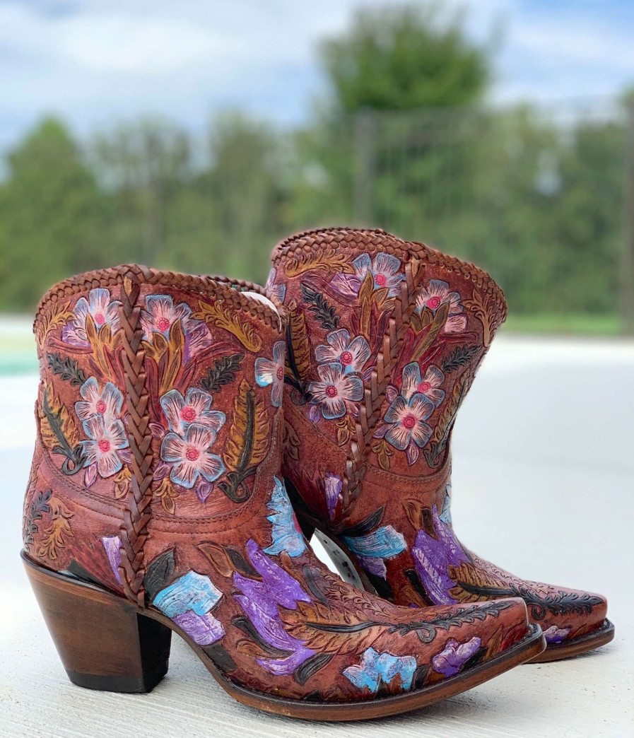 Corral * | Corral Boots Large Choice Corral Honey Tooled Ankle Boot A4004