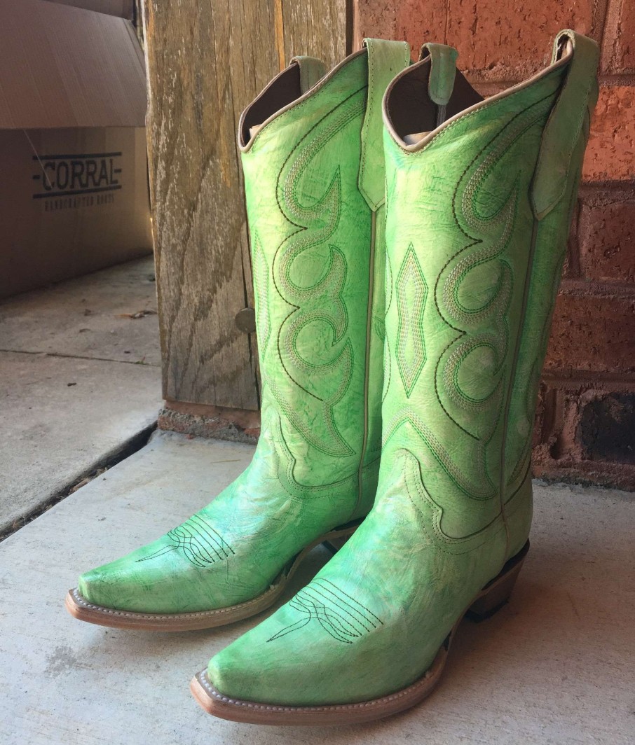 Corral * | Corral Boots Typical Style Corral Lime Green Hand Painted Embroidery L5969