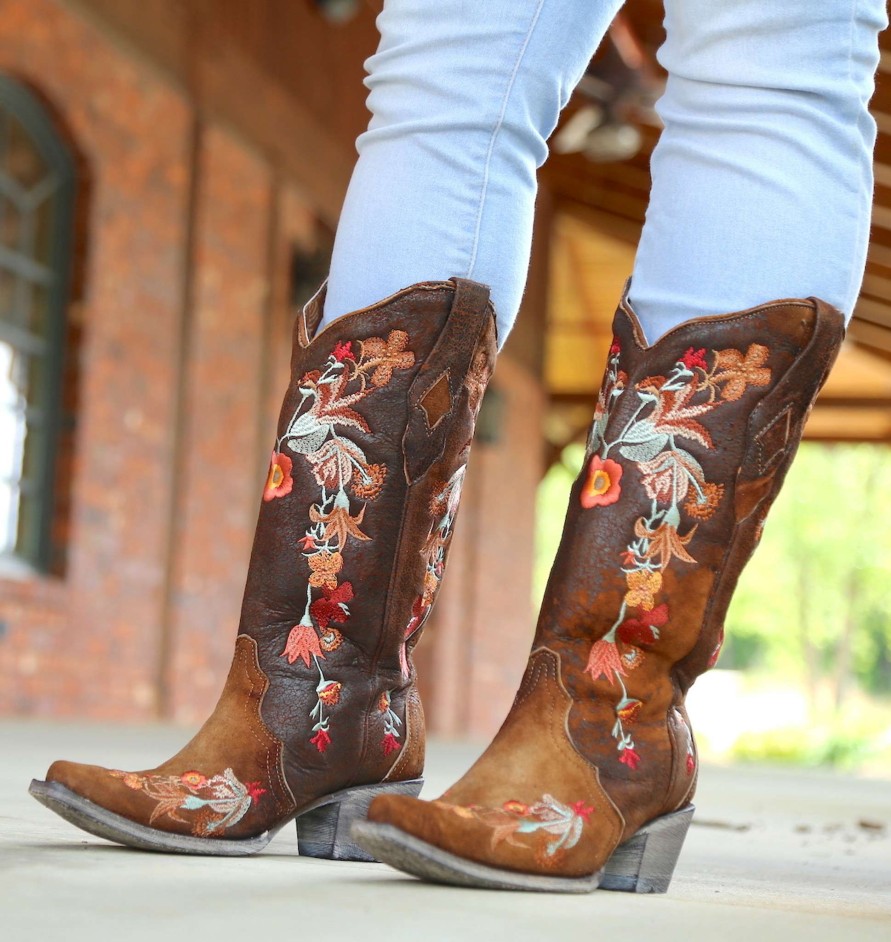 Corral * | Corral Boots Attractive Corral Chocolate Lamb Floral Embroidery A3597