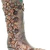 Corral * | Corral Boots Best Price Corral Tobacco Floral Overlay Embroidery Studs Crystals A3602