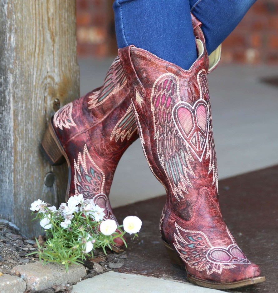 Corral * | Corral Boots Quick Delivery Corral Red Wings And Heart Inlay A3409