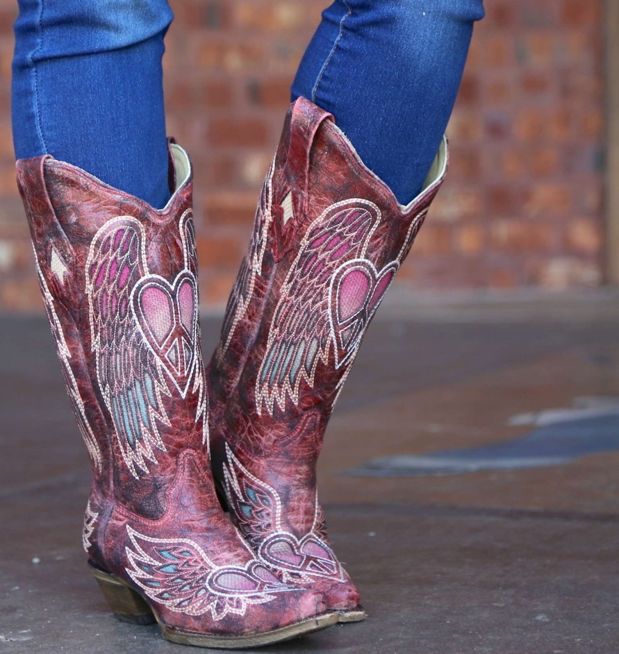 Corral * | Corral Boots Quick Delivery Corral Red Wings And Heart Inlay A3409