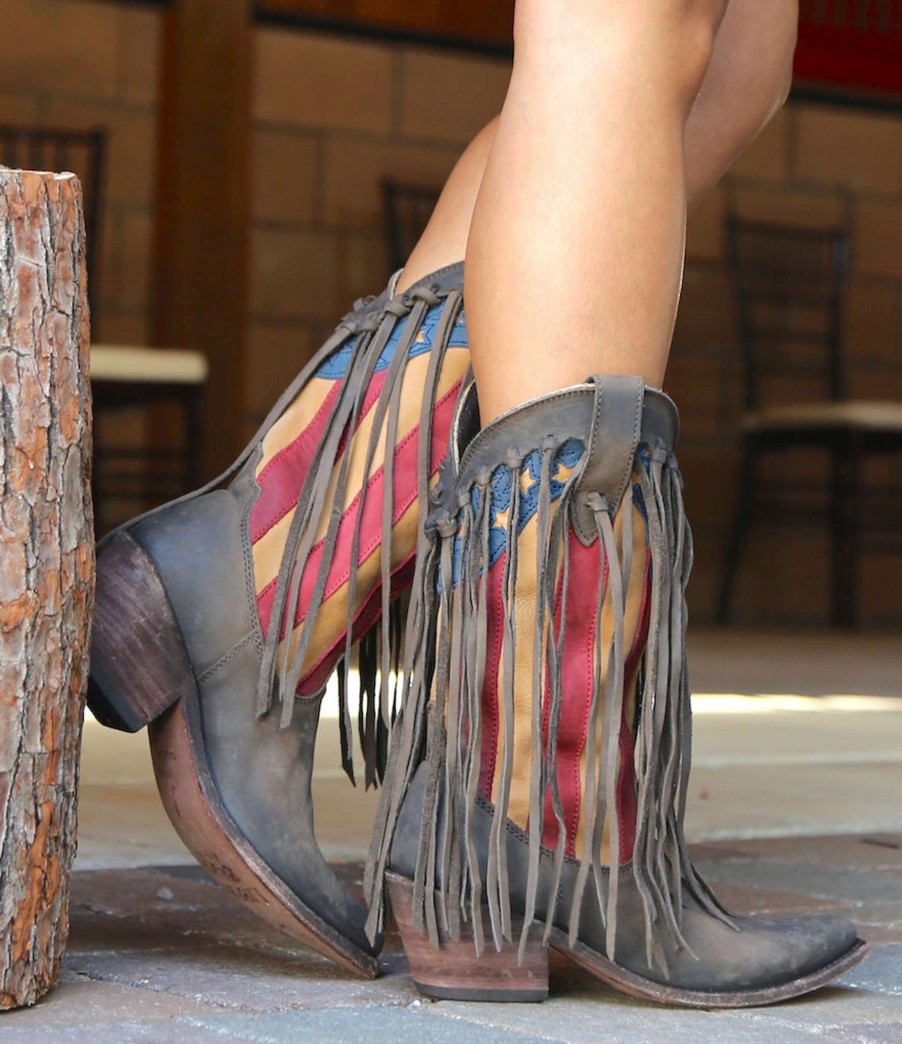 Liberty Black * | Liberty Black Boots Quick Delivery Liberty Black Fringe American Flag Boot Smog Lb712937