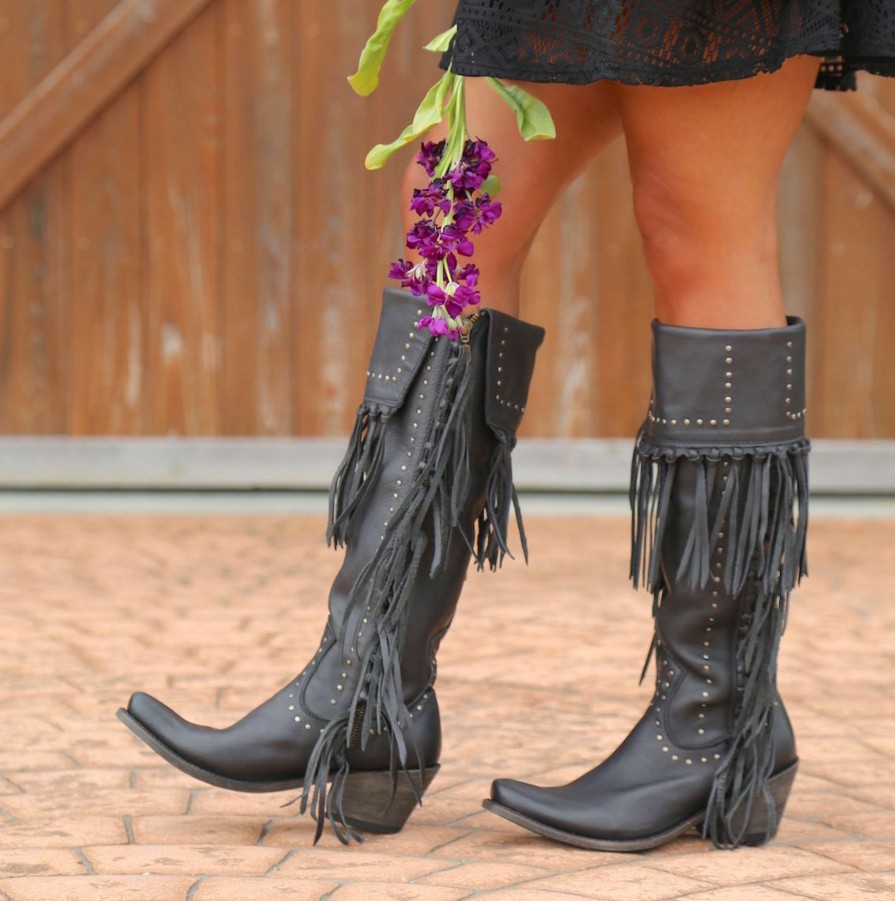 Liberty Black * | Liberty Black Boots Online Sales Liberty Black Tall Fringe Zipper Boot Lb71167 Negro