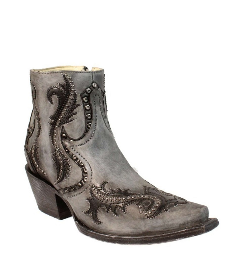 Corral * | Corral Boots Best Price Corral Grey Studs And Overlay Ankle Boot G1381