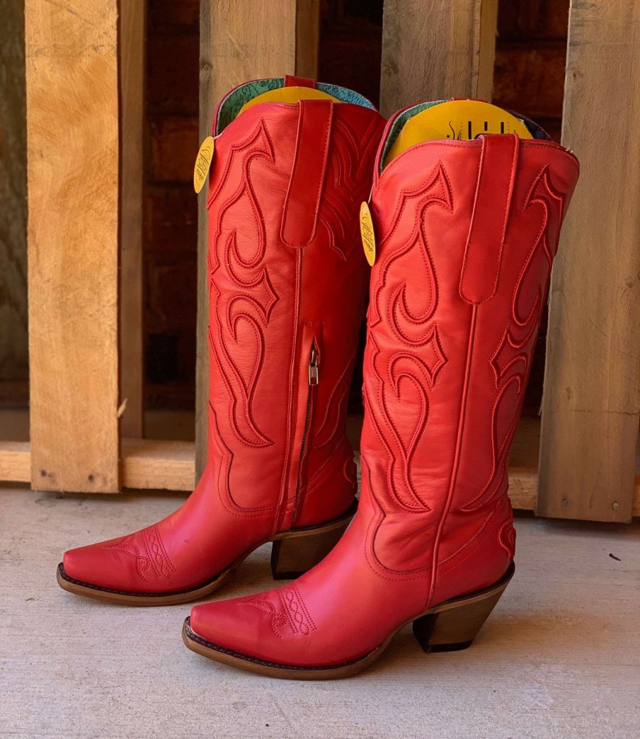 Corral * | Corral Boots Best-Selling Corral Ruby Red Tall Top Stitch And Inlay Boot Z5076