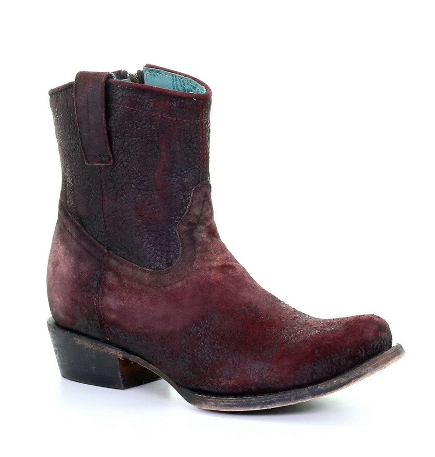 Corral * | Corral Boots Cut Price Corral Wine Lamb Round Toe Ankle Boot C3416