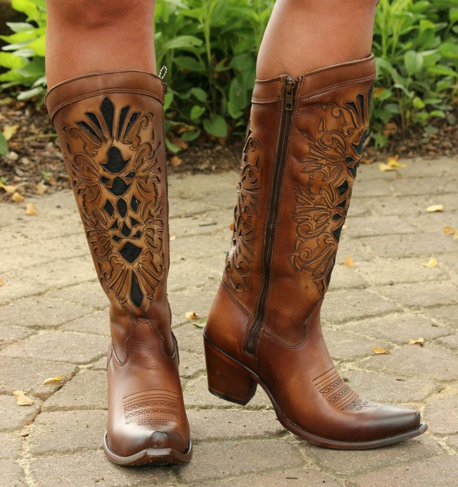 Corral * | Corral Boots Original Corral Honey Laser Inlay Embroidery Boot C3148