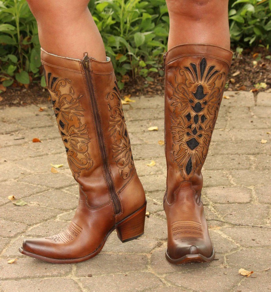 Corral * | Corral Boots Original Corral Honey Laser Inlay Embroidery Boot C3148