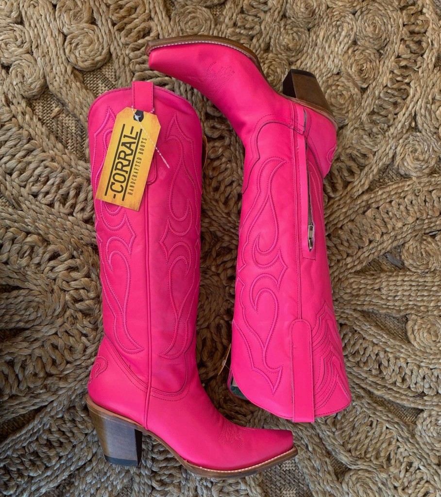 Corral * | Corral Boots Hot Sale Corral Barbie Fuchsia Pink Tall Top Stitch And Inlay Boot Z5157