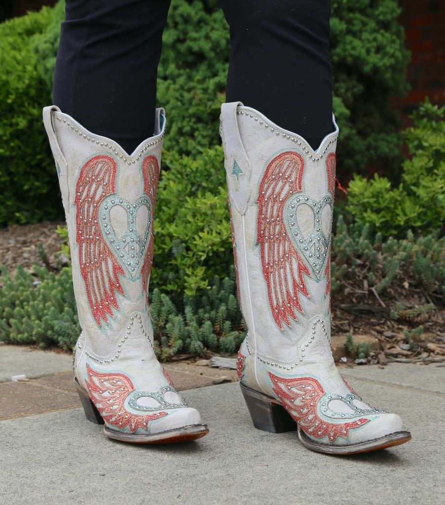 Corral * | Corral Boots Cut Price Corral Bone Heart Wings Overlay Embroidery Studs A4236