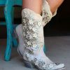 Corral * | Corral Boots Quick Delivery Corral White Floral Overlay Embroidery Studs Crystals A3600